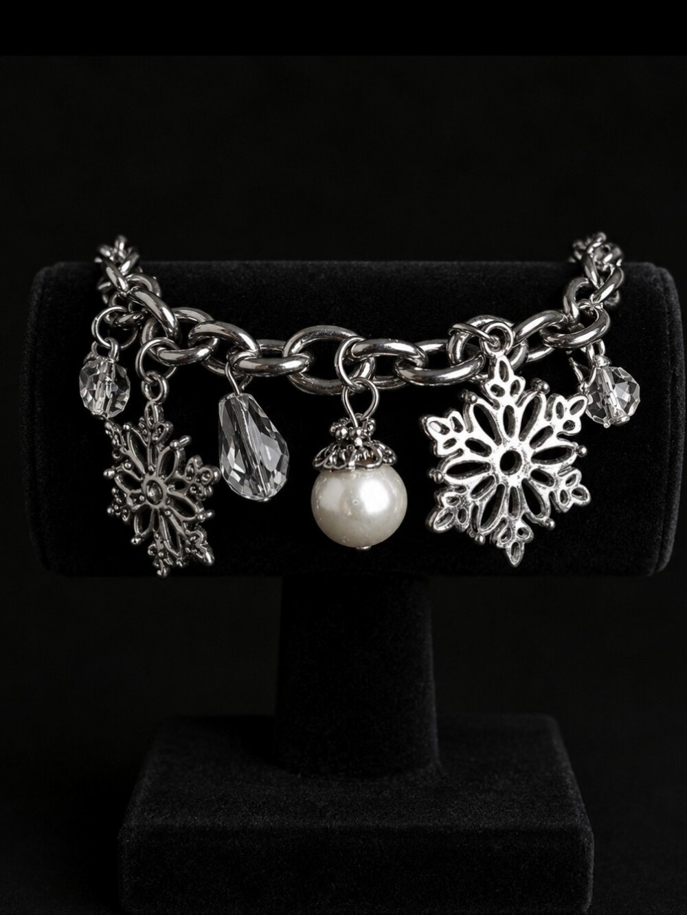 Snowflake Faux Pearls Clear Rhinestone Smoke Crystal Beads Glass Bracelet Anklet